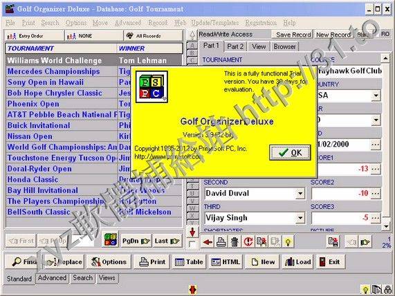 PrimaSoft Golf Organizer Deluxe v3.9 英文正式版(數據庫管理軟體)