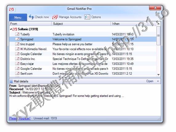 Gmail Notifier Pro v4.1 Portable 英文正式版(郵箱檢測軟體)