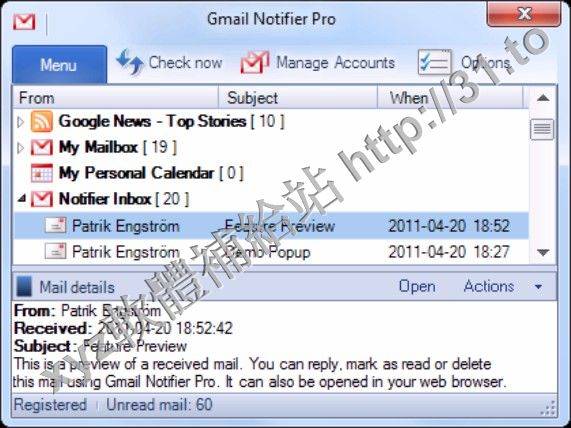 Gmail Notifier Pro v4.3.1 Portable 英文正式版(電子郵件管理軟體)