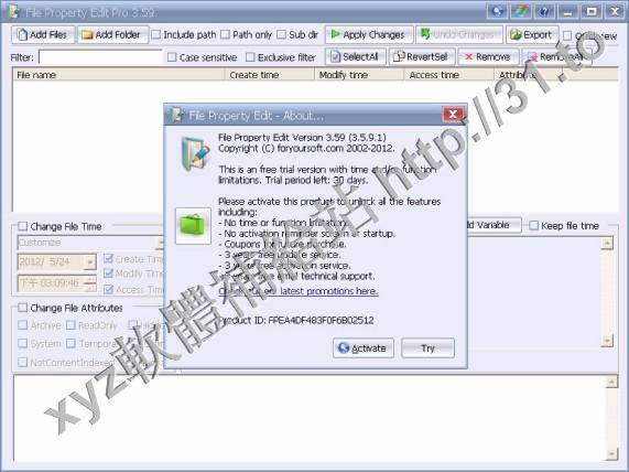 Foryoursoft File Property Edit Pro v3.5.9.1 英文正式版(批量修改文件或目錄的屬性和摘要屬性軟體)