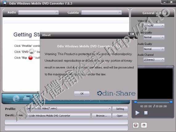 OdinShare Odin Windows Mobile DVD Converter v7.6.3 英文正式版(轉換藍光高清及DVD等視頻成高速通用的視頻格式軟體)