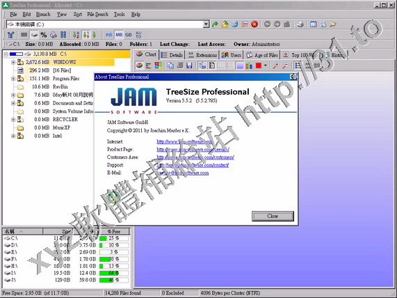JAM Software TreeSize Professional v6.0.0.906 x64 英文正式版(硬碟空間回收軟體)