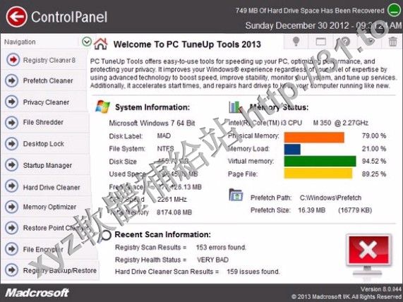 Madcrosoft PC TuneUp Tools 2013 v8.0.045.b.03.03.13 英文正式版(系統優化軟體)